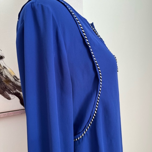 J. Crew Royal Blue Chiffon Trim Top Long Sleeve Blouse Size 4 - Picture 8 of 10